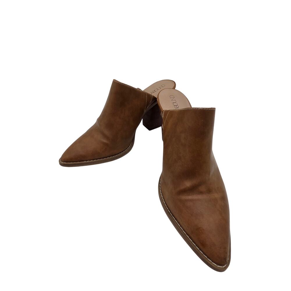 Abound Cognac Brown Pointed Toe Block Heel Mules Size 9 Minimalist Slip On Shoes